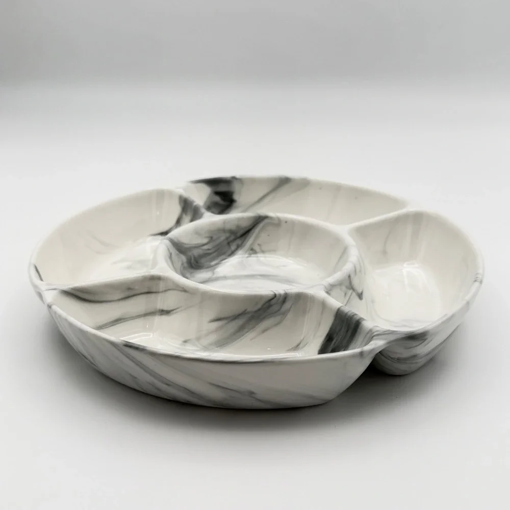 Chic‎ & Tonic The Polished Collection 8in Ceramic Sectional Marble Party Dish
